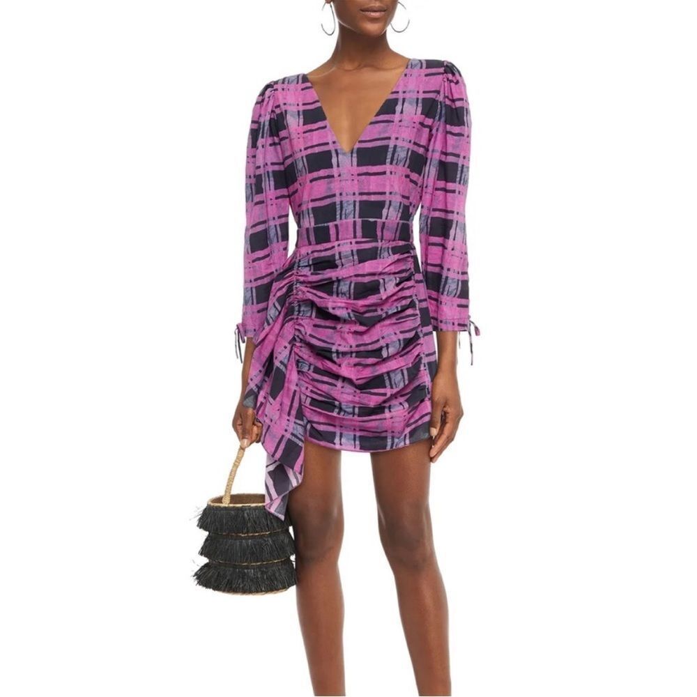 RHODE Piper Plaid Puff Shoulder Mini Dress Small Gingham Cottagecore Boho S